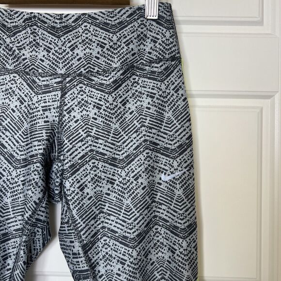 Nike Dri Fit Cropped Running Leggings Geometric Pattern Gray Neon Size XS - Picture 2 of 5